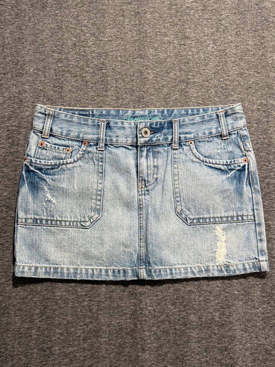 American Eagle Outfitters Dresses & Skirts - American Eagle‎ Outfitters Y2K Light Blue Distressed Denim Mini Skirt Size 6